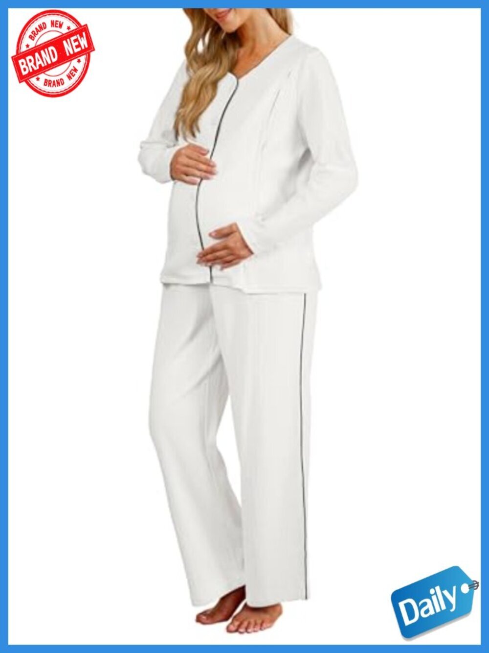 100% Cotton Maternity Nursing Pajama Set with Button Down Top and Pockets